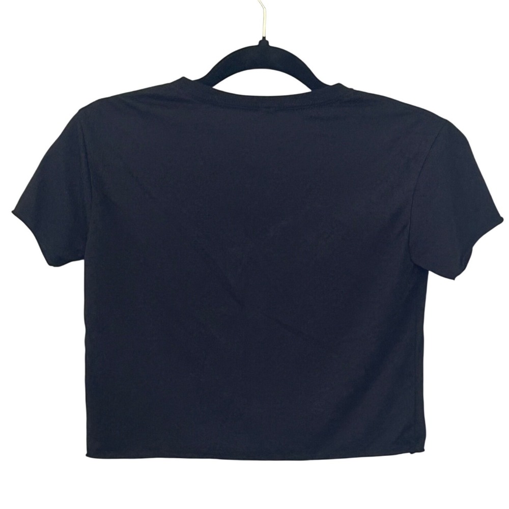 Steel Supplements Black Crop Top Women XS Raw Hem Graphic Tee - Picture 3 of 7